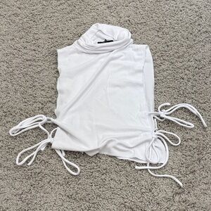 Worn once! Olivaceous White Sleeveless turtle neck beach top with Side Ties
